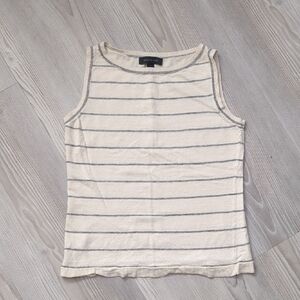 Ann Taylor S Linen Blend Striped Cream and Gray Sleeveless Top